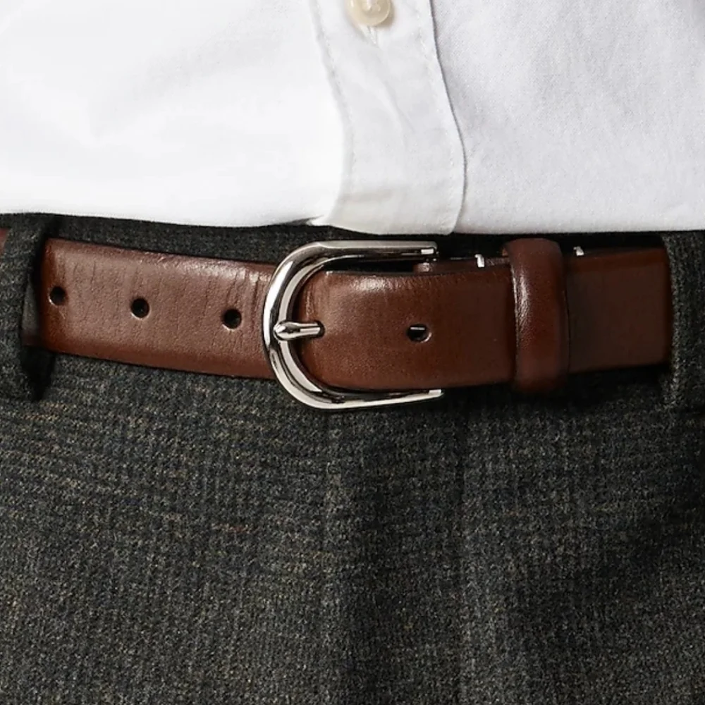 New! J. Crew Leather Round Buckle Dress Belt in Maple
